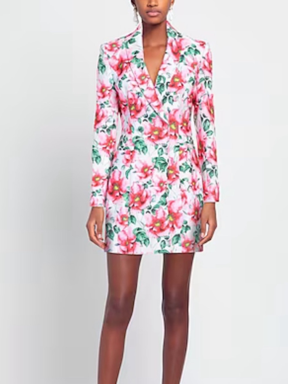 Floral Pink Blazer Dress with Green Leaf Print